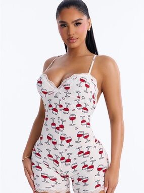 Fashion Nova Go To Bed Cami PJ Romper Onesie